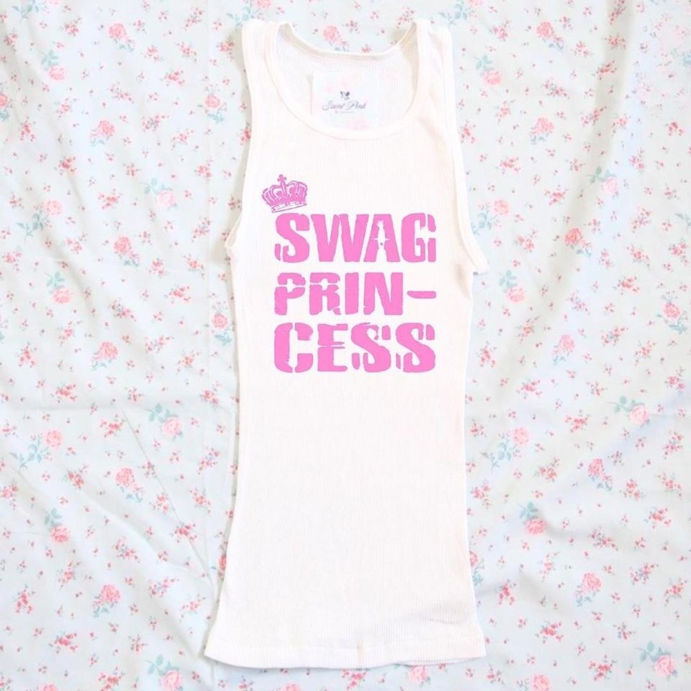 swag princess slogan ribbed tank top y2k mcbling indie sleaze